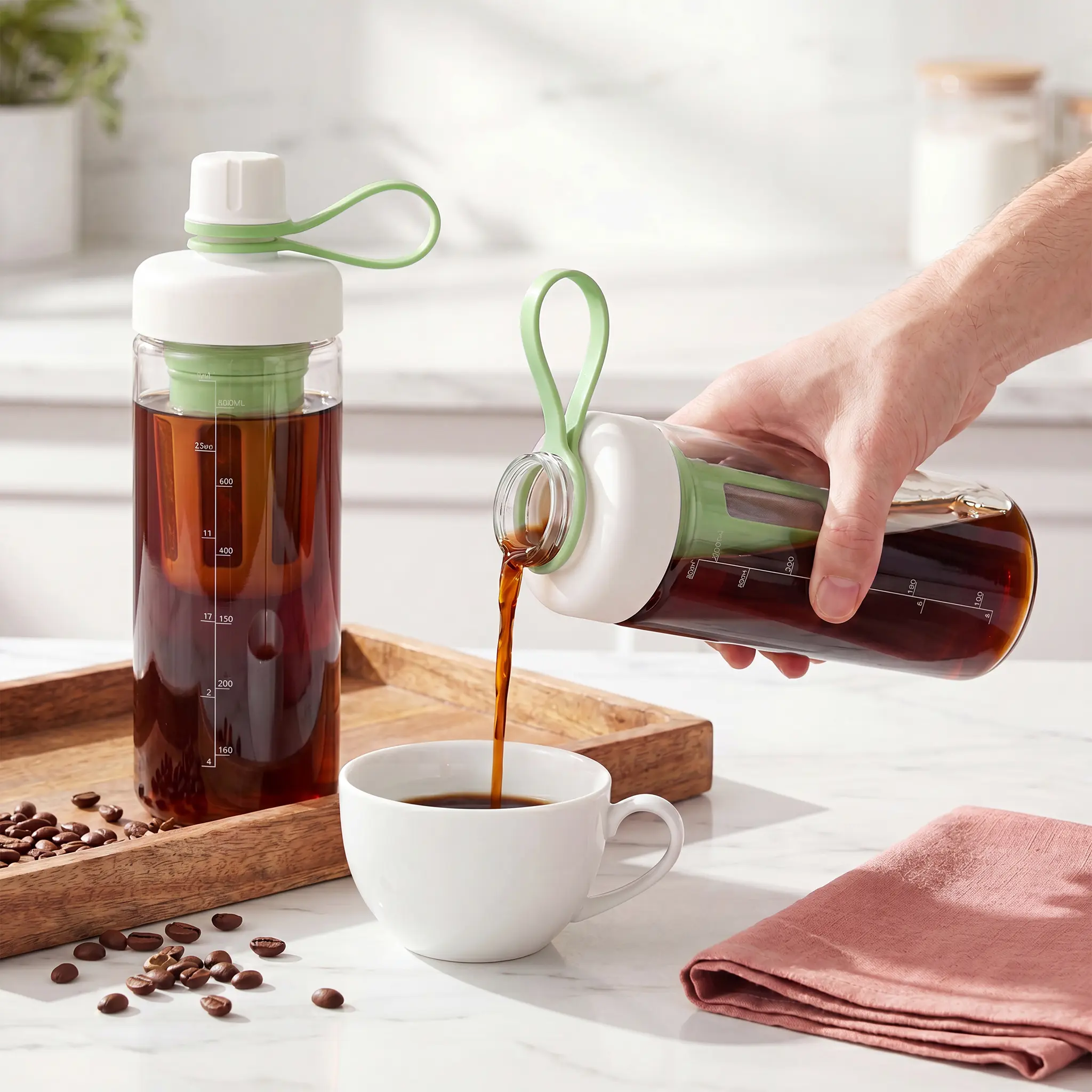 SUSTEAS Reusable Portable Washable Cold Brew Tumbler with Digital Scale, Dual-Function Lab Filter Net, Travel Coffee Cup for Commute Use, Iced Coffee Mug, To Go Cups