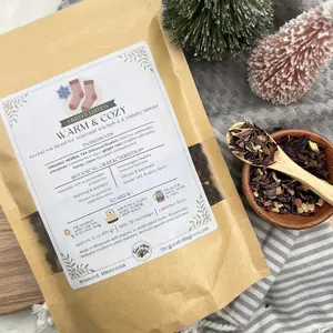 Warm & Cozy: Loose-Leaf Herbal Tea Blend for Seasonal Warmth & A Yummy Tummy (Caffeine-Free) Traditional Seasonal Beverage with Cinnamon, Clove, Honey, Hibiscus, and Ginger - Warming Blend for Digestive Support, Antioxidants, Circulation, and Vitamin C