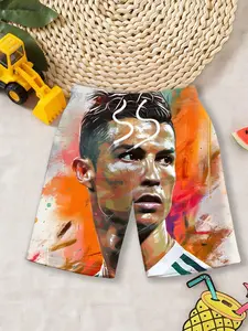 Boys' Beach Shorts "Cristiano Ronaldo Green Legend Cool Style" with oil painting-style background + football superstar Cristiano Ronaldo print, handsome and eye-catching, instantly enhancing the atmosphere for summer outdoor outings / beach vacations!