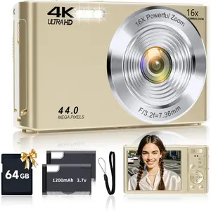 Digital Camera, 2026 FHD 4K Autofocus Digital Camera with 64GB SD Card 16X Digital Zoom,  Cameras for Photography Portable Compact Point and Shoot Camera for Teens Adult