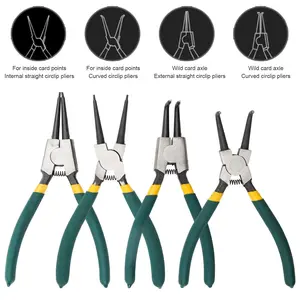 4Pcs 7-Inch CRV Steel Forged Snap Ring Pliers Set - Heavy-Duty Internal & External Circlip Pliers with Straight, Bent Jaws, Ring Removal Tool Kit for Automotive Mechanics, Shaft Repair