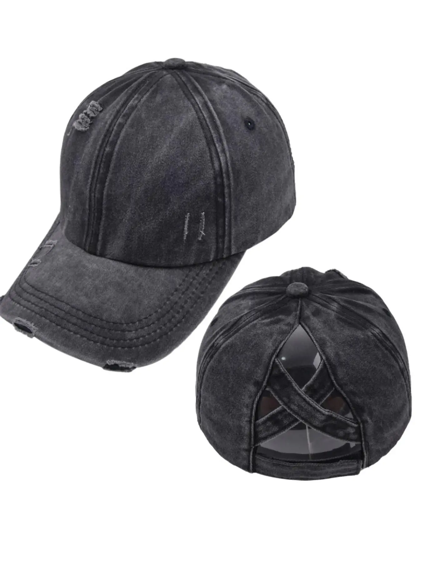 JMO Clothing Ponytail Hats Womens Washed Distressed Baseball Cap High Ponycaps Dad Hat with Ponytail Hole
