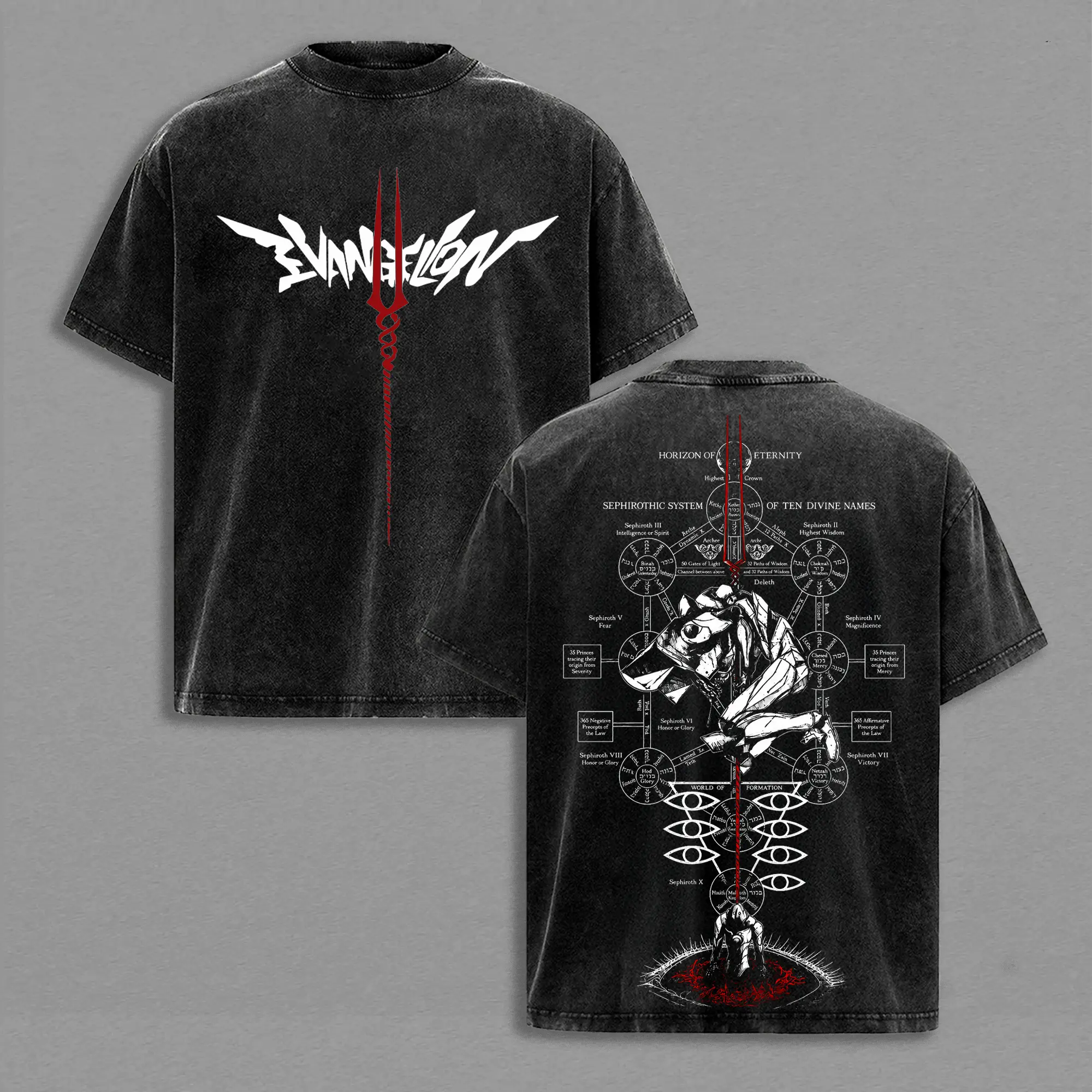 Evangelion EVA Tee – Evangelion Vintage Washed T-Shirt | EVA Unit Mecha | Sephyrothic System | Anime Graphic Tee | Heavy Cotton Unisex Oversized Streetwear Top