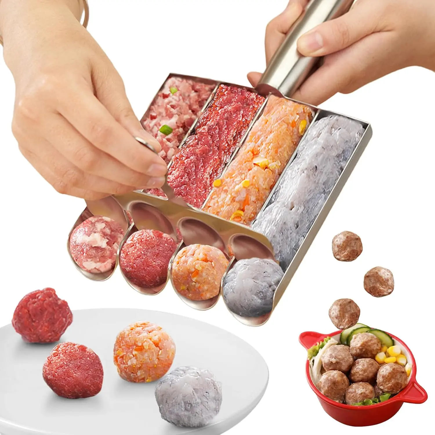 DIY Easy & Quick Stainless Steel 4-Tube Meatball Maker Tool for Meatballs Lover