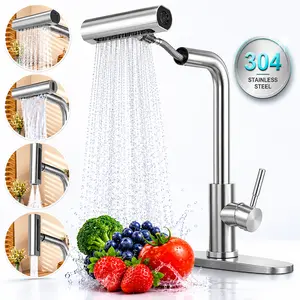 SummerVibes PHANCIR Kitchen Faucet with 4 Modes 15.7" Pull Down Sprayer, 360° Swivel Stainless Steel Kitchen Sink Faucet with No-Leak Ceramic Valve, Easy Install for Farmhouse Camper Laundry RV Bar