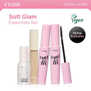 [ETUDE Official] Soft Glam Essentials Set | Curl Fix Mascara BOGO(#01 BLACK or #04 Volume) + Nymph Aura Volumer + Big Cover Skin Fit Concealer Pro Set | Kpop Idol Lash | Waterproof Mascara | Clean Girl diamond Makeup set | TikTok Shop Exclusive