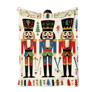 1pc Nutcracker & Christmas Tree Print Flannel Blanket - Soft Cozy All-Season Bedspread   Holiday Design, Contemporary Style for Sofa, Bed, Car, Office - Festive Napping & Decorative Throw, Christmas Blankets