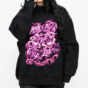 Smile Now Cry Later Airbrushed Pink Chicano Tattoo, Chicano Art,Gangxter Clothes Cholo, Lowrider, Chicana, Cotton Graphic Tee,Hoodie Chicano Sweatshirt Front and back