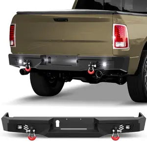 Ram 1500 Classic Rear Back Bumper with Lights for 2019-2025 Dodge , 2019 2020 2021 2022 2023 2024 2025 Dodge Ram 1500 Classic Truck Steel Rear Bumper w/LED Lights, D-rings