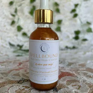 Spellbound Magickal Body Oil for Daily Ritual Tiger's Eye Crystal Infused Shimmering Self Care Oil Mystical Frankincense & Patchouli 2oz