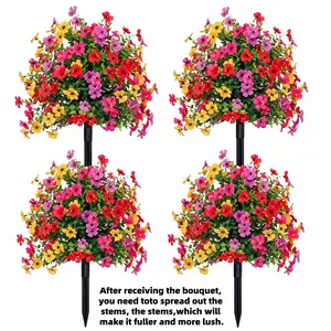 Realistic Artificial Violet Eucalyptus Flower Ground Stakes, 4 Pieces, Artificial Flower Set, Anti-Fade UV Waterproof, Outdoor Ornament for Yard Porch Terrace