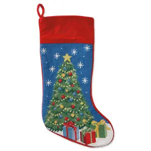 Lillian Vernon Heirloom Christmas Stocking Needlepoint Christmas Tree, Wool, Cotton, 9.5" W x 17" L