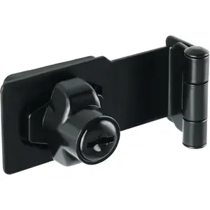 Keyed Right Angle 90 Hasp Lock Latch - 3 Inch Safety Packlock Clasp for Cabinets & Closets - Black Door Lock with Keys