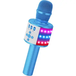 Karaoke Microphone for  & Adults - Instrument  Microphones  Singing Mic with Disco Lights, Echo Effect, Built-in Speaker Portable for Party Travel Gifts Q78(Blue)