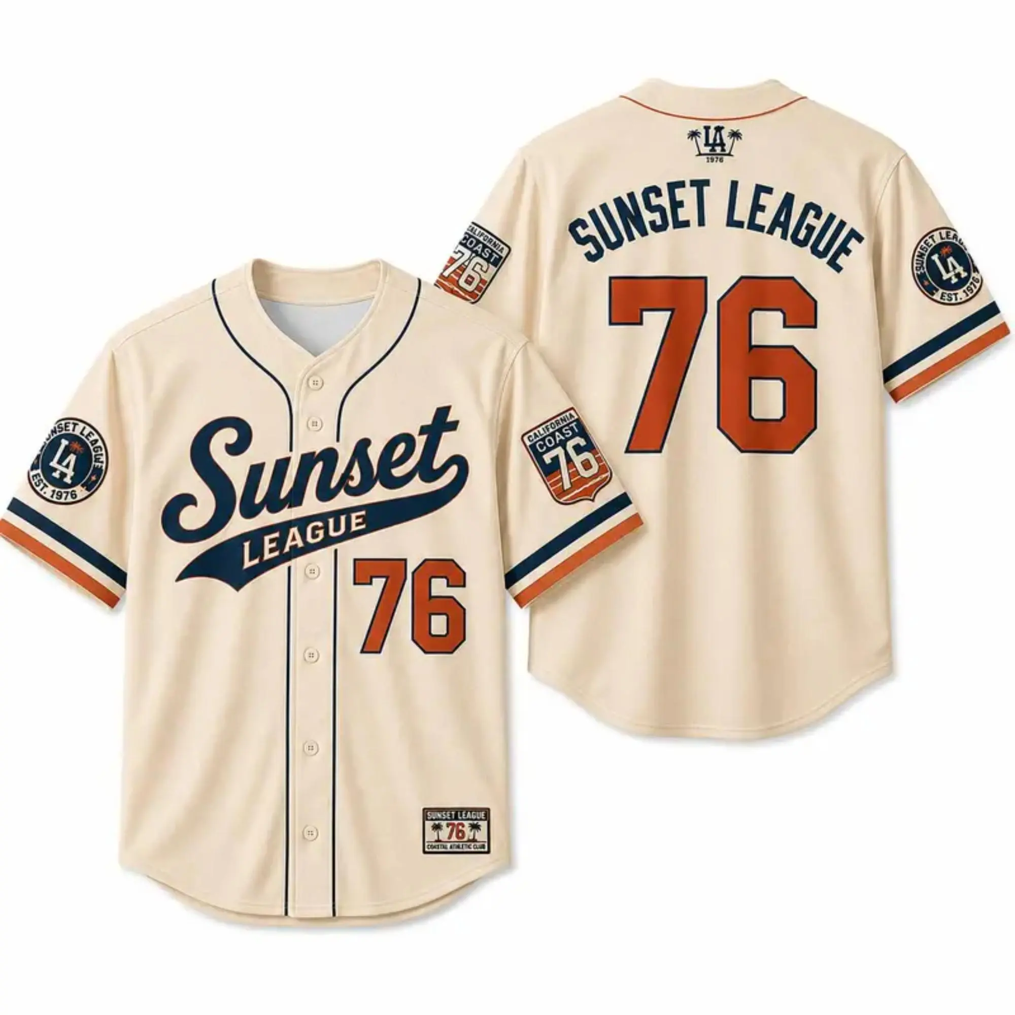 Vintage Sunset League 76 Baseball Jersey Shirt Unisex Button Down Athletic Sports Tee Retro Baseball Uniform