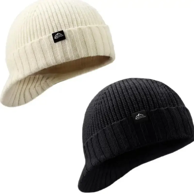 Knitted wool hat solid color elastic lightweight, soft and comfortable baseball cap, warm and windproof in autumn and winter. Knitted brim for men's outdoor sports, skiing and cycling, warm and winter clown duck tongue baseball cap