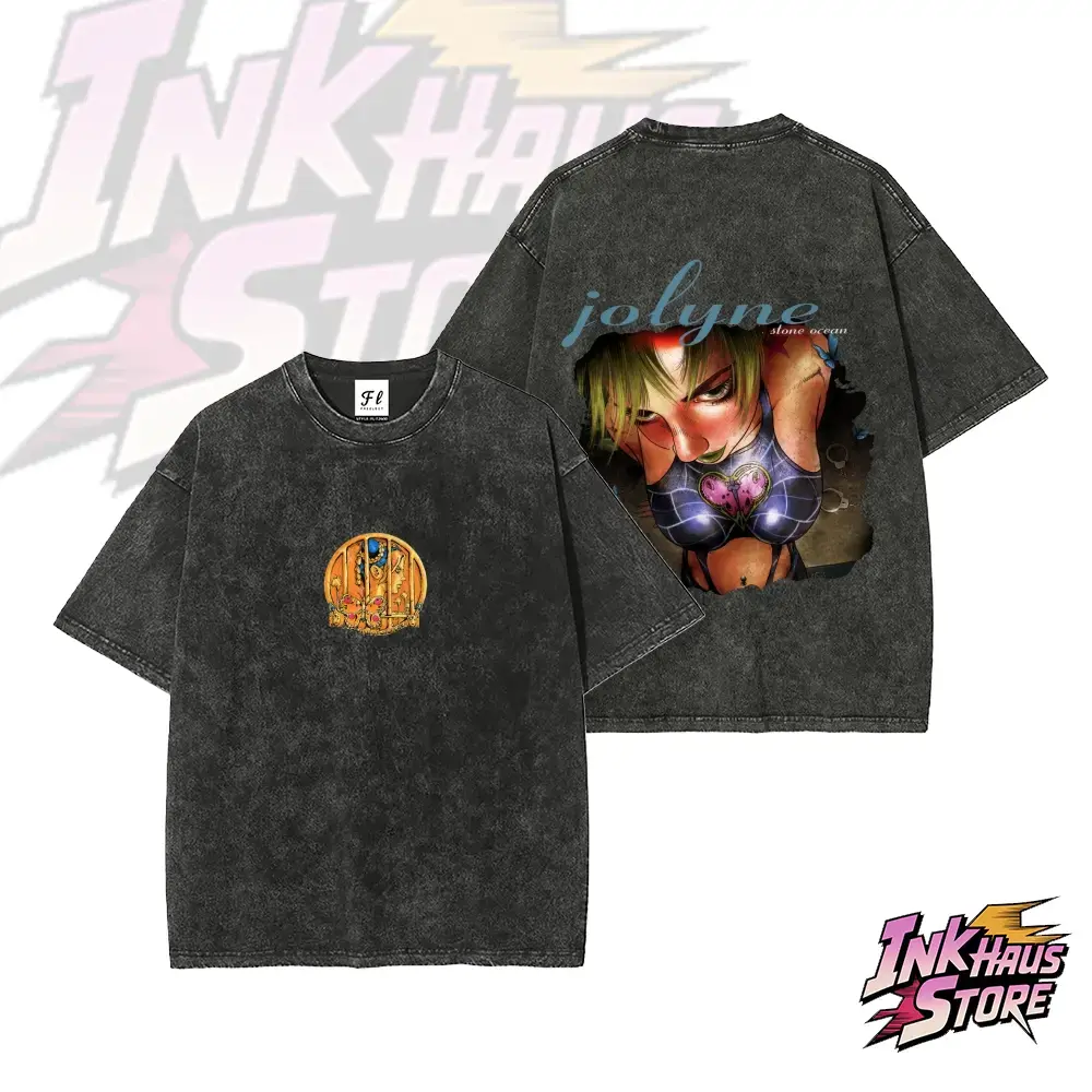 Jolyne Kujo, the protagonist of Stone Ocean, the sixth part of JoJo's Bizarre Adventure.--Short Sleeve Cotton Unisex Retro wash Tee