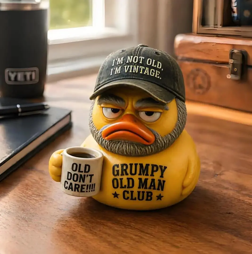 Funny Resin Duck Statue Retro Animal Desk Ornament Unique Office Decor for Men Coffee Lover Gift Birthday Gift for Dad Fun Desktop Decoration for Thanksgiving gift idea