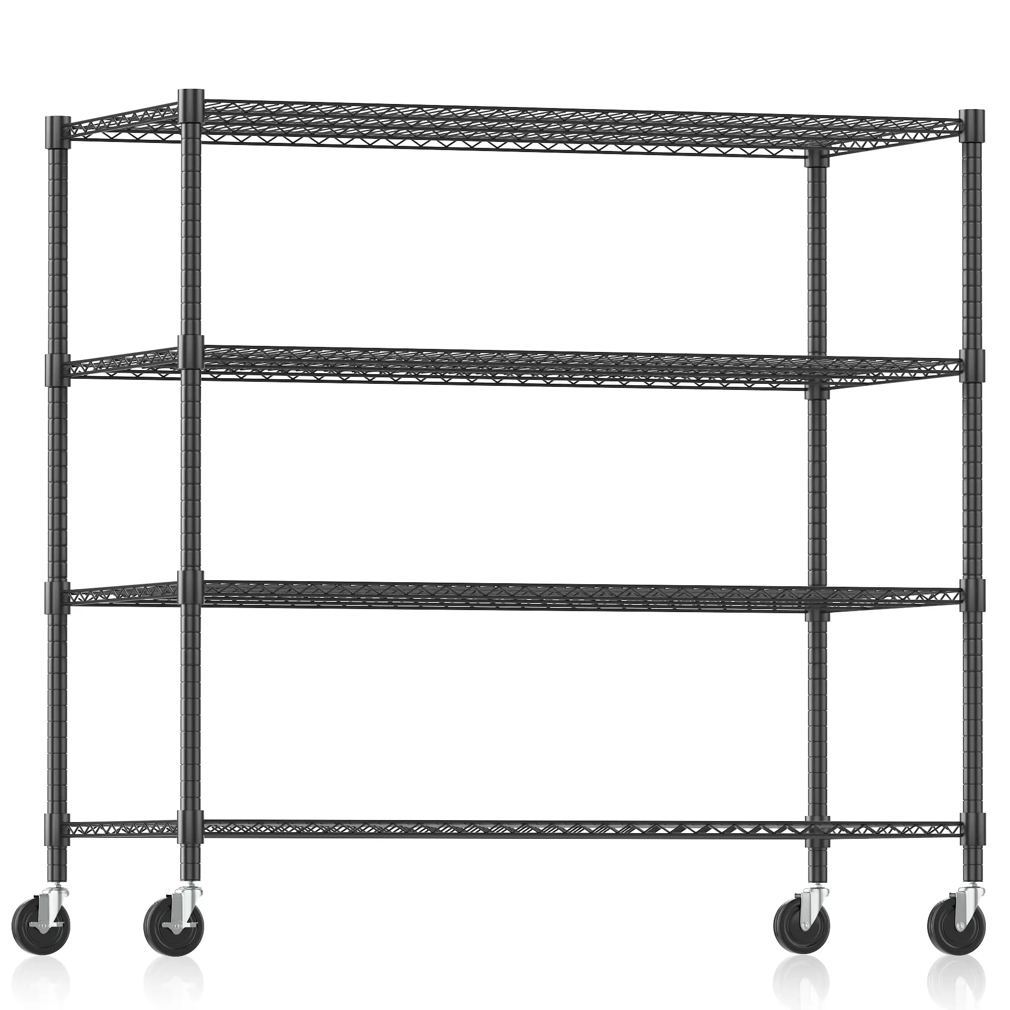 Heavy Duty Garage Storage Shelving Unit for Residential and Industrial Use - Metal Wire Shelving Utility Rack, Multiple Sizes Available, with Casters and Leveling Feet Assembly Options, Kitchen Warehouse Storage Rack, Black/Silver