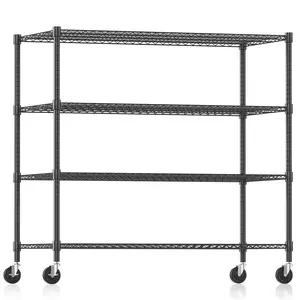 Heavy Duty Garage Storage Shelving Unit for Residential and Industrial Use - Metal Wire Shelving Utility Rack, Multiple Sizes Available, with Casters and Leveling Feet Assembly Options, Kitchen Warehouse Storage Rack, Black/Silver