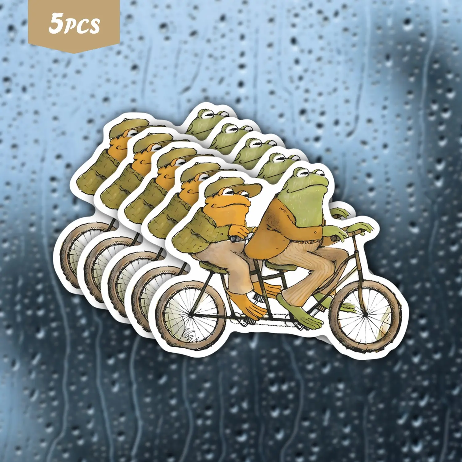 5Pcs Frog and Toad Tandem Bicycle Waterproof Vinyl Sticker, Vintage Classic Storybook Frog & Toad Self-Adhesive Decal, Suitable For Water Bottles, Laptops, Journals, Ideal For Book Lovers, Vintage Illustration Fans And Whimsical Adventure Enthusiasts