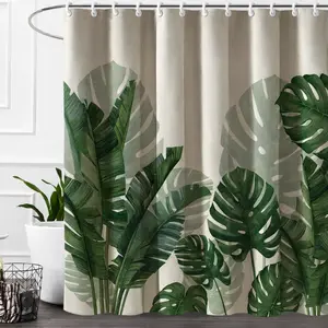 Shower Curtain Tropical Green Leaf Shower Curtains Botanical Banana Monstera Leaf Palm Tree Water Repellent Heavy Duty Fabric Cloth Shower Curtain for Bathtubs Hotel 72 W X 72 L Inch