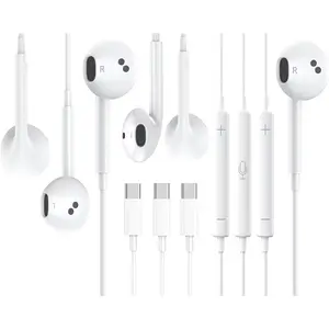 3 Packs USB C Headphones,Type C for  Wired Headphones for  16/15 Earbuds with Mic and Volume Control,Hi-Fi Stereo In Ear Earphones for Galaxy S24/S23/S22/S21/S20/Ultra Note 10/20,White