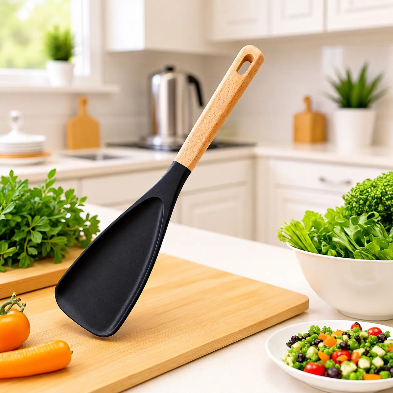 Silicone Cooking Spoon - BPA-Free Matte Silicone Utensil with Wood Handle, Nonstick Cookware Safe, Ideal for Home Kitchen Use, Food Prep, Spatula for Non Stick Frying Pan, BPA Free Spatulas & Turners
