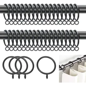 Pack of 30 Black 1.5-Inch Inner Diameter Metal Curtain Rings with Eyelet - Rust & Scratch Resistant, Solid Construction for Curtain Rods - Home Improvement.