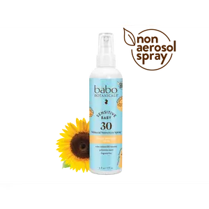 Babo Botanicals Sensitive Baby Mineral Sunscreen Spray SPF 30 – Water Resistant (80 Minutes) – Pediatrician Tested – Fragrance Free – Non Aerosol Spray – 6 fl oz (177 ml)