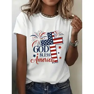 American Independence Day T-shirt womens patriotic god america graphic t retro vintage american flag fireworks print soft brea able sleeve round neck casual tee for casual attire american flag clo es white -1 tokwear Tee Top Womenswear