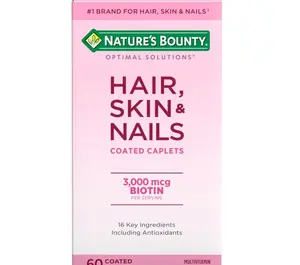 Nature's Bounty Optimal Solutions Hair, Skin & Nails Formula, with 3,000 mcg Biotin, 60 Coated Caplets, 20 Total Servings
