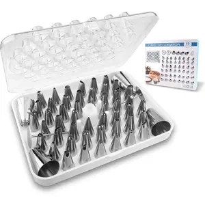 Cake Decorating kit for Beginners-52 Numbered Icing Tips with  Chart,2 Flower Nails and 1 Coupler.Piping Tips Set with storage box.