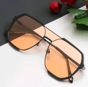 Retro Unisex Sunglasses with Bold Side Frame, Semi-Rimless Design, Amber Lense, Stylish and Functional Accessory