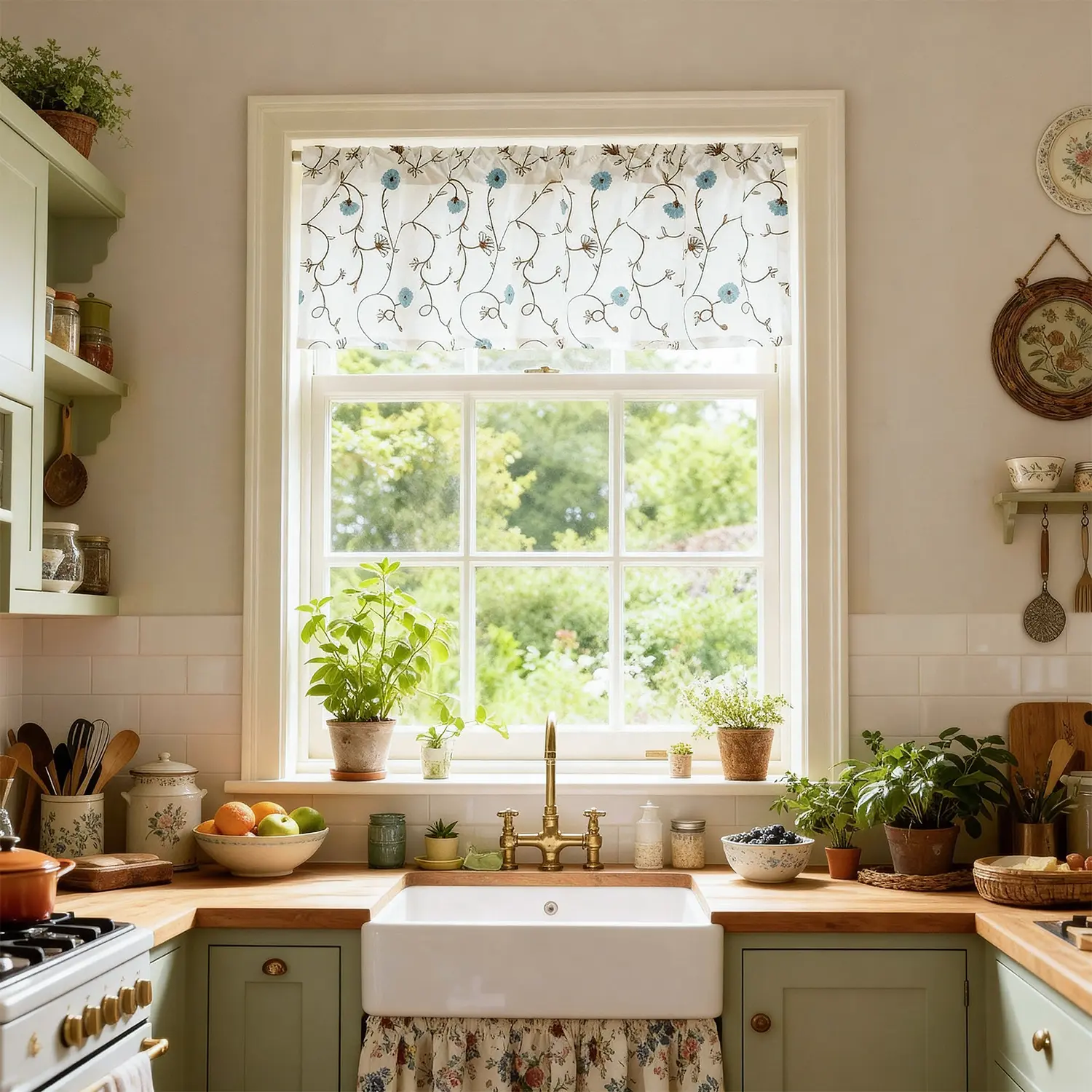 VOGOL Floral Embroidered Curtain Valance - 1 Panel Curtain Fabric Valances, 52x14in Blue Polyester, Rod Pocket, Easy Installation, Elegant Flower Design for Small Windows, Home Decor