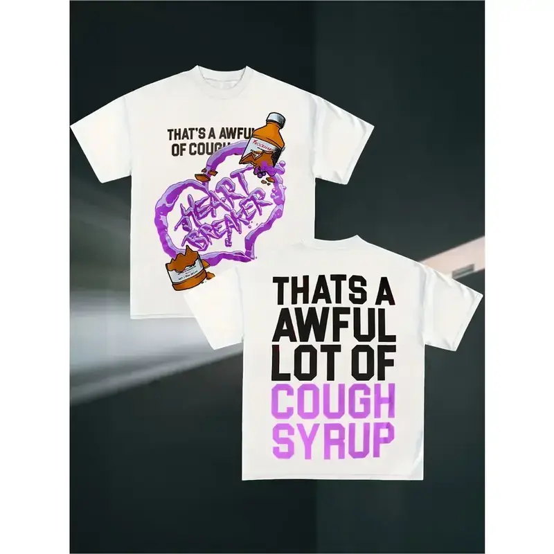 Men'S T-Shirt Featuring American Street Style with Fun Cough Syrup Letter Prints. This Comfortable And Versatile Short-Sleeve Is a Fashionable Essential for Men And Can Also Be Given As a Gift, Men's Round Neck Short-sleeved Cotton Casual  graphic tees
