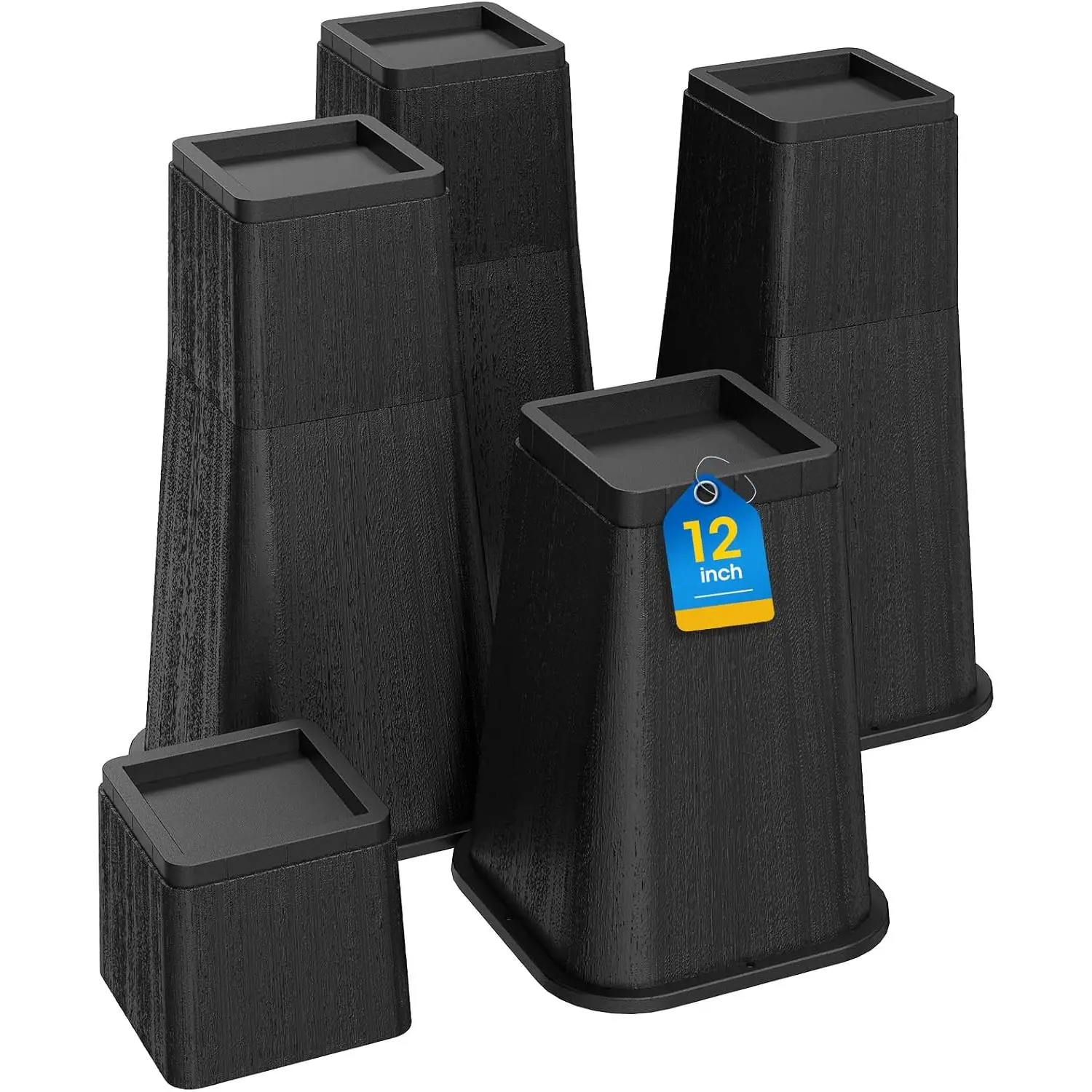 12 Inch Heavy Duty Bed Risers, Stackable Furniture Risers Lifts 4inch 8inch 12inch for Table Desk Leg Sofa Couch, Supports Up to 6000 Lbs, Black 4 Pack
