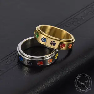 GTHIC  Minimalism Dog Paw Print Stainless Steel Thumb Ring Spinner Ring Unique Party Jewelry Accessory for Birthday Gift