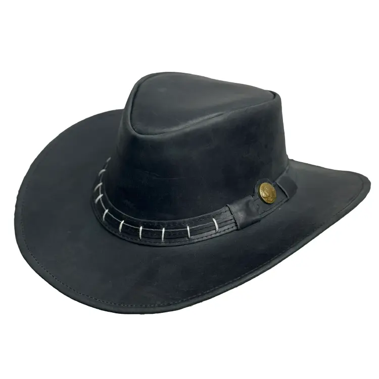 Maracaibo Leather Cowboy Hat for Men & Women – Genuine Cowhide Outback Hat with Shapeable Brim, Handcrafted Western Style
