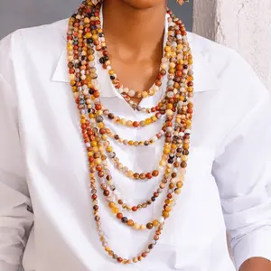 Makemba 2-in-1 Jasper Beaded Statement Chain - Desert Storm