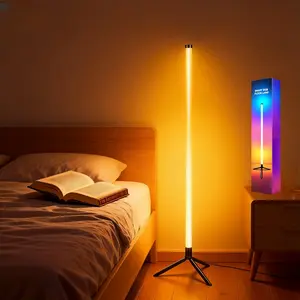 RGB Colorful Floor Standing Ambient Light, Music Rhythm Changing Colors, Corner Linear Tube Lamp, Gaming Hall Decor, Living Room Party Light