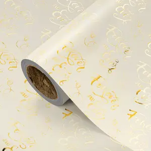Cream Gold Eternal Gift Wrap Paper Roll, Metal Gold Wedding Text, for Engagement, Wedding, Anniversary, DIY Craft Decoration, 43.2cm X 300cm