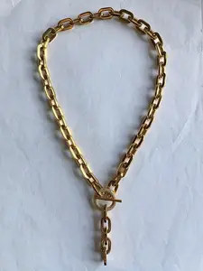 Beaux Bold Crystal Toggle Necklace Unisex Stainless Steel Waterproof Tarnish-Free Gold Chain Toggle Clasp Chic Drop-Link Effect