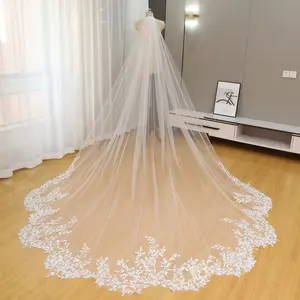 Ethereal Forest Leaf Embroidery Wedding Veil | Cathedral Length Botanical Vine Design | Minimalist Scalloped Edge Masterpiece