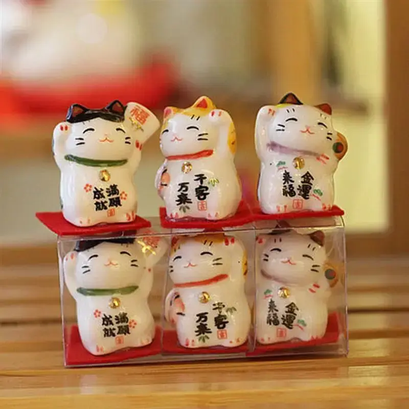 3pcs Lucky Cat Home Decor Ceramics Crafts Ornaments Desktop Decoration Creative Tabletop Adornment for Living Room Office