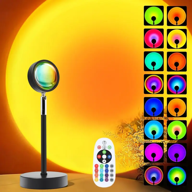 Sunset Lamp Projector with Remote, 16-Color Rainbow LED Projection Night Light, Sunlight Lamp for Photography, Home Bedroom Decor & Xmas Gifts for Women