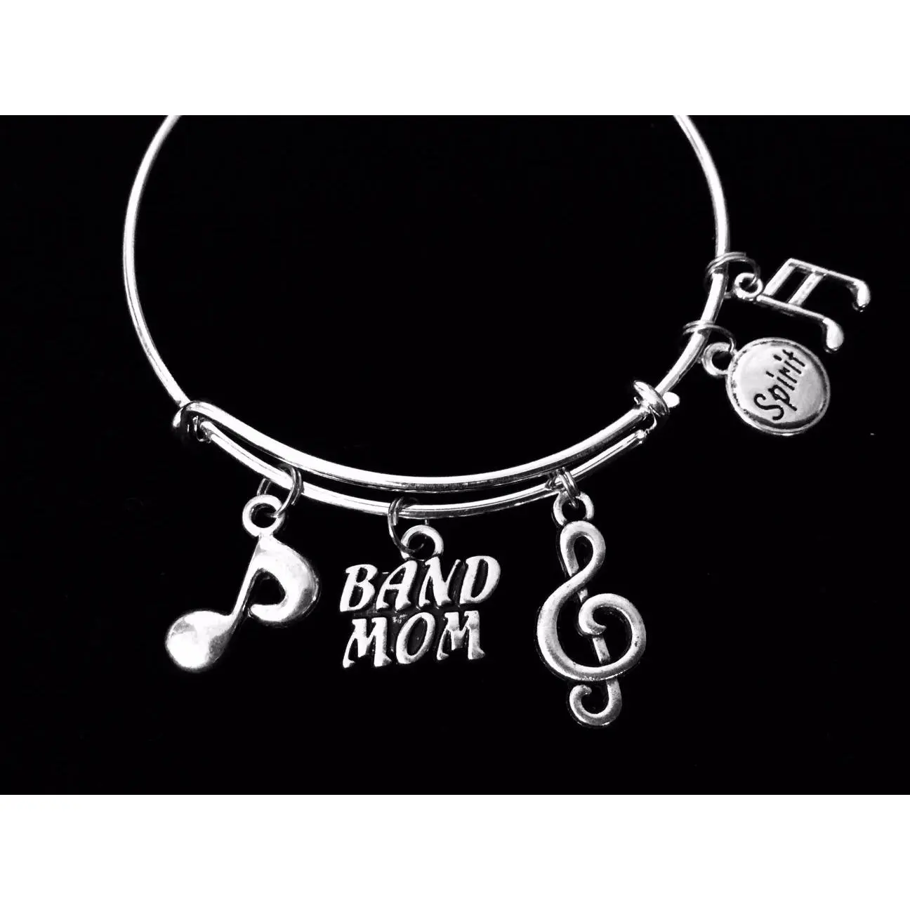 Band Mom Jewelry Expandable Charm Bracelet Silver Adjustable Bangle Music Notes Marching Band School Spirit Gift
