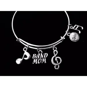 Band Mom Jewelry Expandable Charm Bracelet Silver Adjustable Bangle Music Notes Marching Band School Spirit Gift