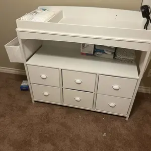 Baby Changing Table Dresser with Storage, Baby Dresser with Changing Table Top & 6-Fabric Drawer, Diaper Changing Station with Storage Shelf for Nursery Modern (6 Drawers/White)