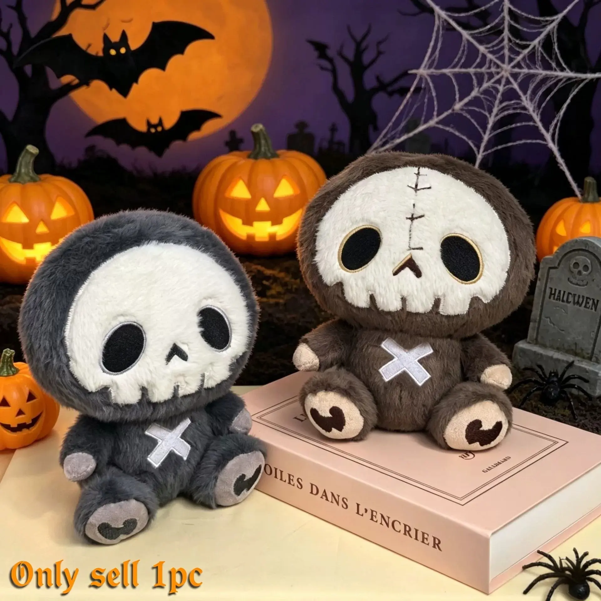 1 piece of fun and quirky Halloween gift, a small ornament of dark style skeleton sloth decoration, suitable for Halloween gifts, Soft Stuffed